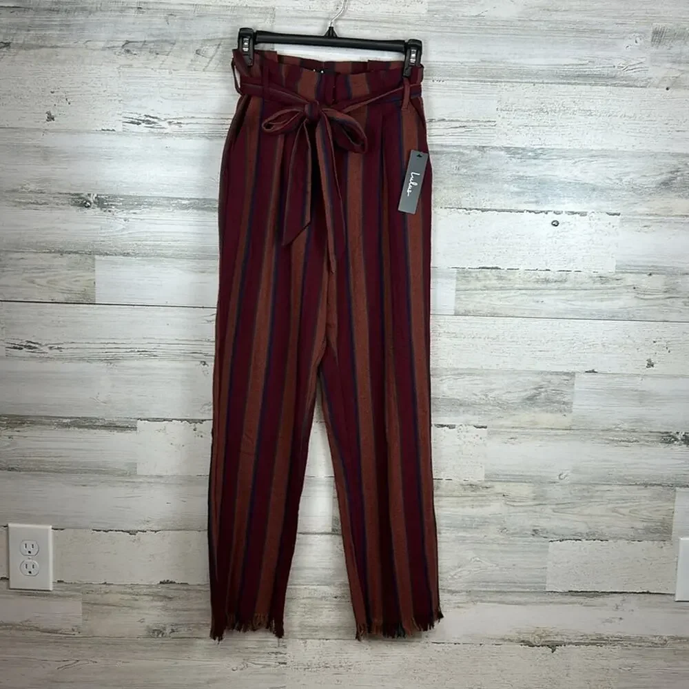 NWT Lulu’s Cotton Renfroe Burgundy Striped Pants Women’s Size Small - Picture 4 of 10